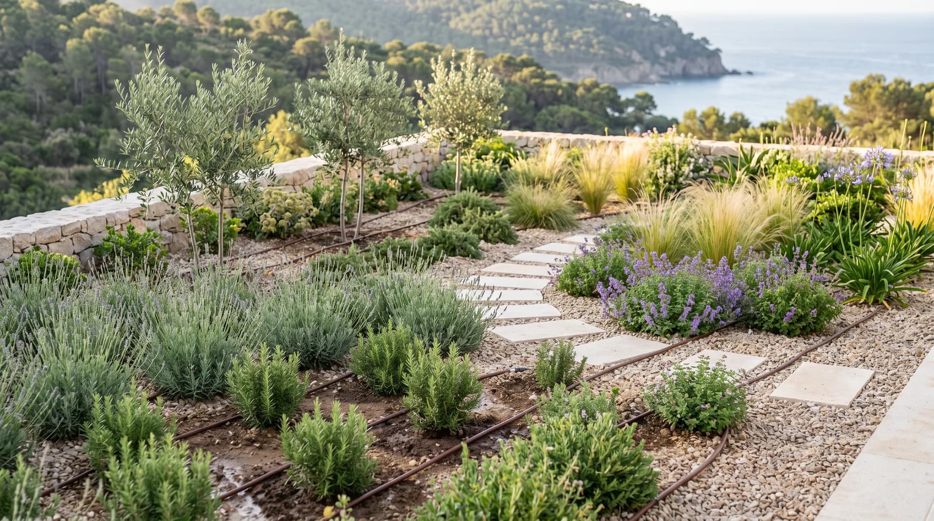 Jardí mediterrani amb plantes agrupades segons les necessitats d'aigua