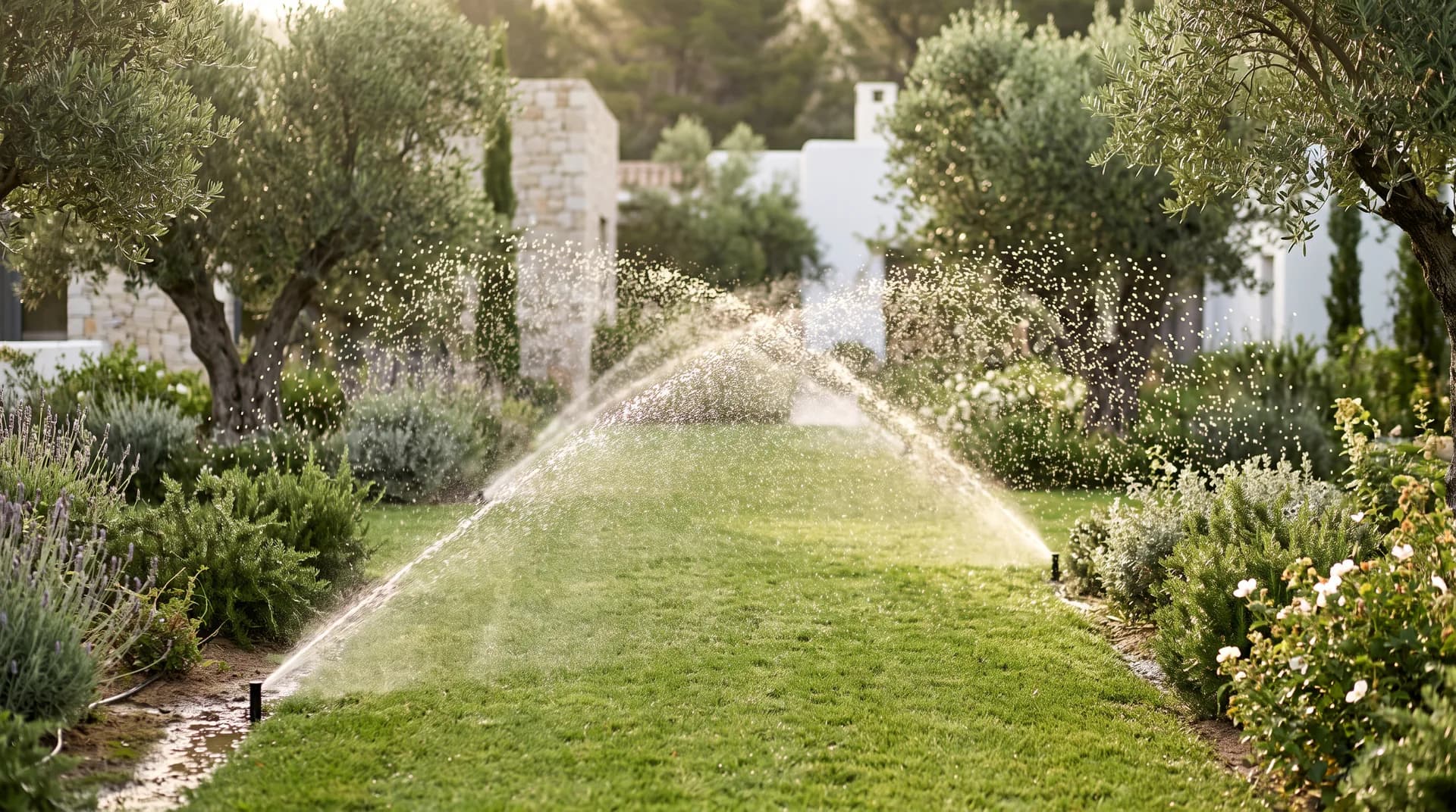 Sistema de reg automàtic en un jardí de la Costa Brava